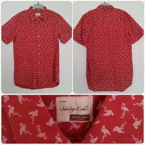 *** Red Flamingo print hawaiian button down shirt